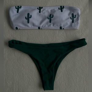 Zaful White and green cactus bikini set